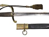 two different types of swords on display on a white background
