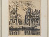 an old black and white photo of a canal with boats in it