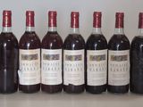 six bouteilles de vin sont alignées sur une table