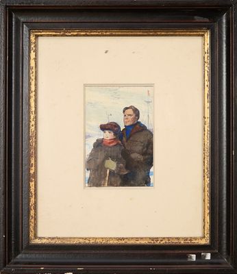 une image représentant un tableau dans lequel figurent un homme et un chien, dans un cadre