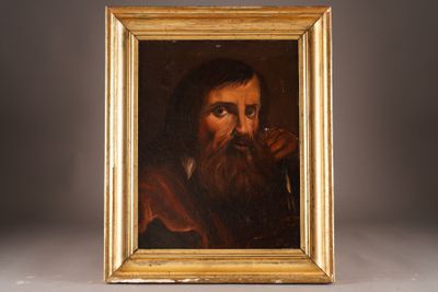 a painting of a bearded man with a pipe in his hand