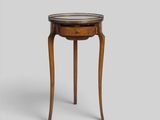 a wooden table with a glass top on a white background