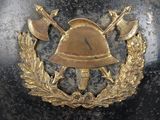 a helmet that has a gold emblem on it