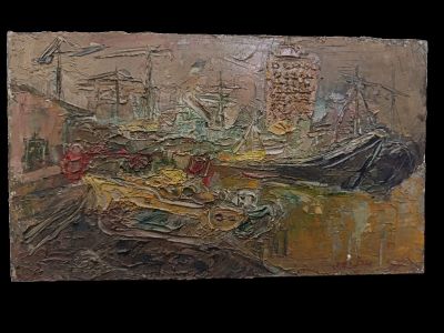 J.A. LOFITT ?? "Port de pêche", huile sur isorel.