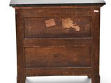an image of a wooden chest of drawers with a black top