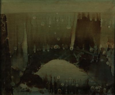 an image of a painting of a bridge over a body of water