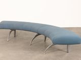 an image of a blue bench in a room