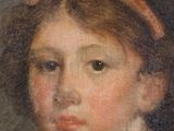 an oil painting of a young boy with a red headband