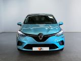 the front view of a blue car in a showroom