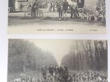 two black and white photos of horses pulling a carriage and a horse drawn carriage