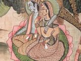 an image of a painting of a couple sitting on a lotus flower