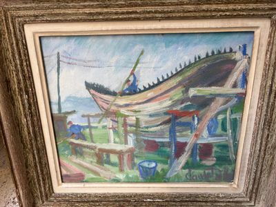 Ecole française du XXème siècle, Scène de chantier navale Hu…