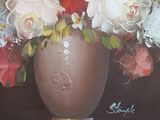 a painting of flowers in a vase on a table