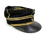 an image of a black hat with a gold stripe on it