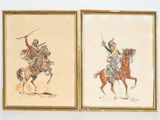 two paintings of men riding horses and a man on a horse