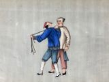 painting of a man and a woman walking with a bird on their shoulder