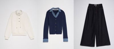 three pieces of clothing on a white background, one in black and one in white