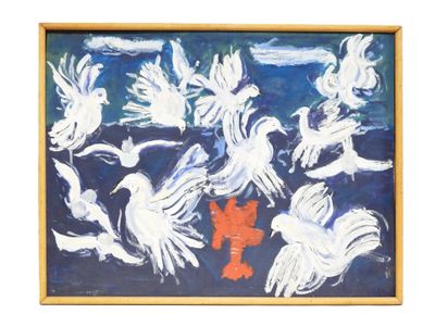 École du XXe siècle. Colombes et homard. - Photo 1