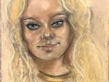 painting of a woman with blonde hair and blue eyes in pastel