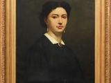 a painting of a woman in a black dress with a white collar