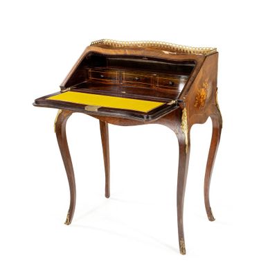 an image of a small desk with a yellow top