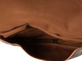 the inside of a brown leather bag with a handle