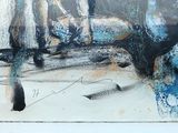 a picture of a painting of a woman sitting on a bench