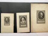 three framed photographs of three men and a woman in black and white