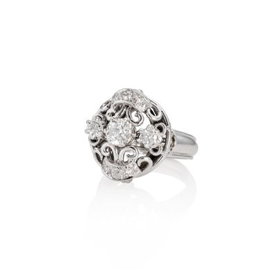 a close up of a diamond ring on a white background