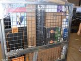 a large metal cage with a bunch of boxes inside of it