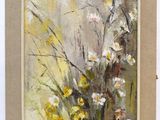 peinture à l'huile de fleurs dans un vase sur fond blanc