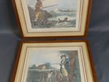 deux gravures encadrées représentant un garçon et un chien dans un champ