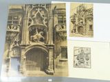 two old photos of a building with a clock on the front