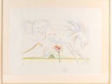 tableau représentant un cheval au galop avec une fleur dans la bouche