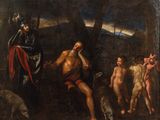 an image of a painting of a group of naked men in a wooded area