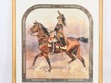 painting of a mounted soldier on a horse in a gold frame