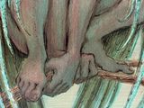 un dessin représentant une femme nue assise sur une branche d'arbre