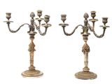 paire de chandeliers anciens en métal argenté sur socles