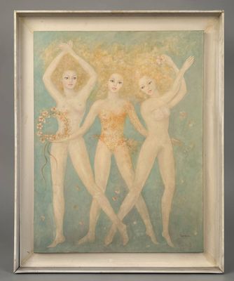 un tableau représentant trois femmes en maillot de bain debout les unes à côté des autres