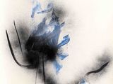 peinture représentant une fleur bleue sur fond blanc, avec des lignes noires et blanches