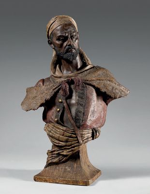 buste d'un homme coiffé d'un turban et portant une écharpe autour du cou