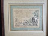 painting of a man riding an elephant and a woman sitting on the ground