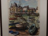 une image d'une peinture de bateaux dans un port