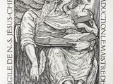 a black and white drawing of a woman reading a book