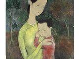 une image d'un tableau représentant une femme tenant un enfant dans ses bras