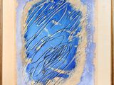 tableau abstrait bleu et blanc dans un cadre doré