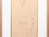 a drawing of a man standing in front of a white background