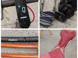 several pictures of different types of fishing equipment on a sidewalk