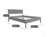 the bed frame is made of wood and has a low headboard