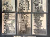 several old black and white photographs of a building and a street